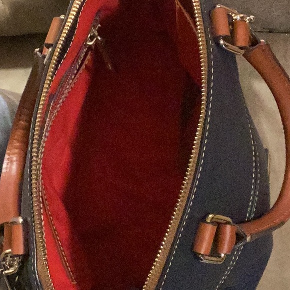 Dooney and Bourke Blue leather satchel bag with tan trim - Picture 4 of 4